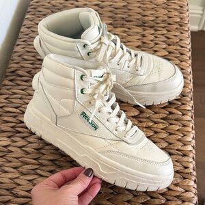 Reebok Off-White High-Top Sneakers with Green Logo Accents Tech Geo